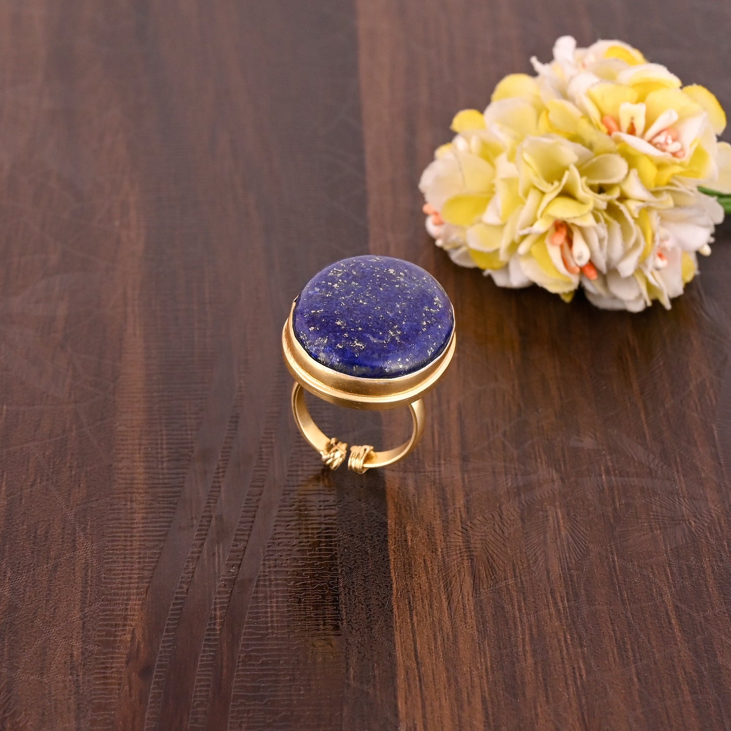 Precious Lapis Lazuli Gold Plated Brass Gemstone Oval Ring For Her.