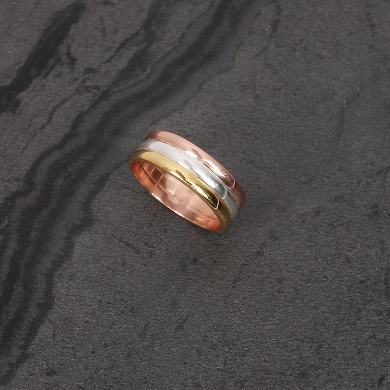 Three Tone Triple Band 925 Sterling Silver Ring