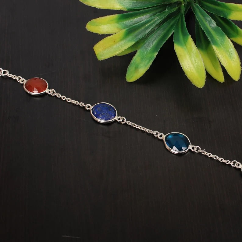 92.5 Sterling Silver Multi Gemstone Bracelet
