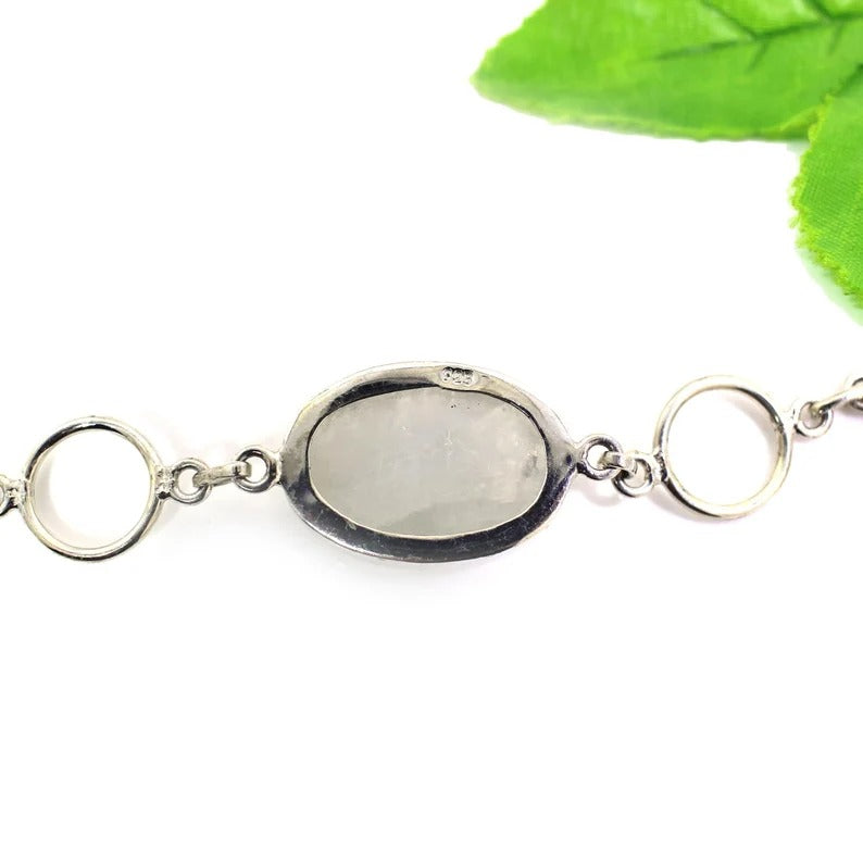 Rainbow Moonstone Gemstone 92.5 Sterling Silver Bracelet