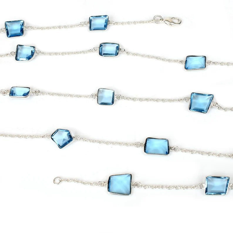 Swiss Blue Topaz Gemstone Sterling Silver Necklace