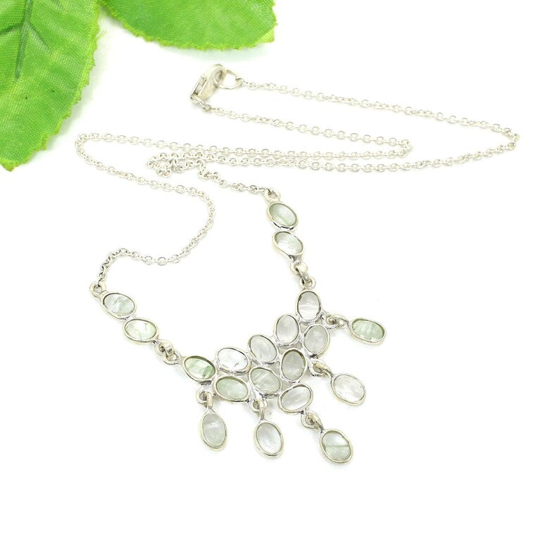 Aqua Crackle Glass Gemstone 92.5 Sterling Silver Necklace