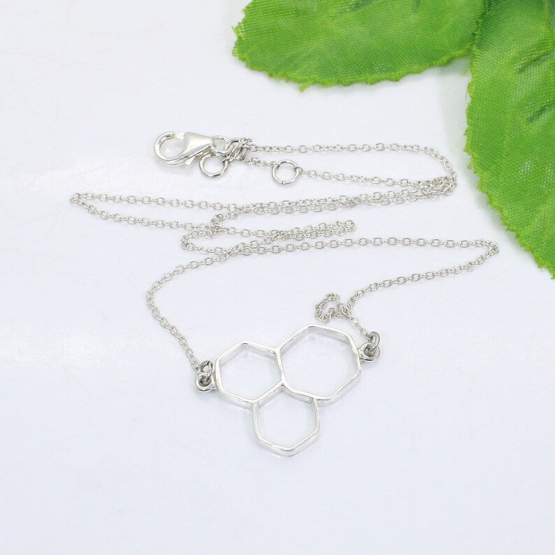 92.5 Sterling Silver Hexagon Necklace