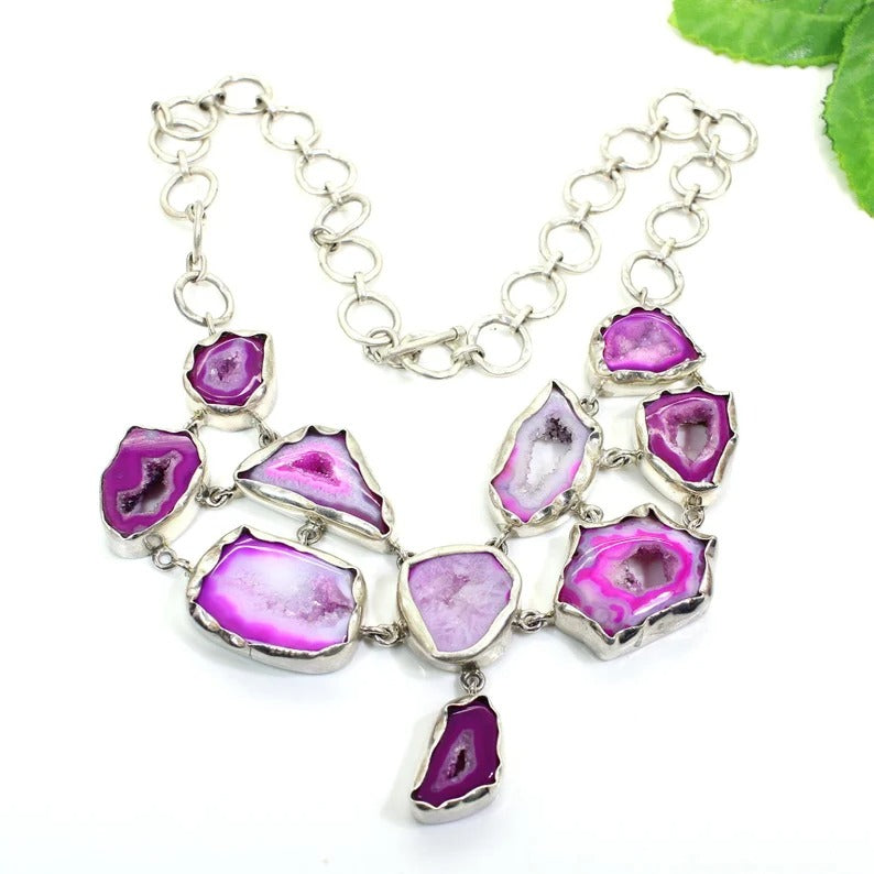 Natural Pink Window Druzy 92.5 Sterling Silver Necklace