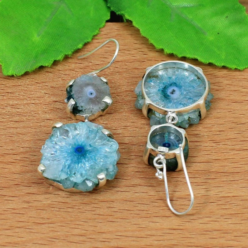 92.5 Sterling Silver Solar Quartz Druzy Gemstone Earrings