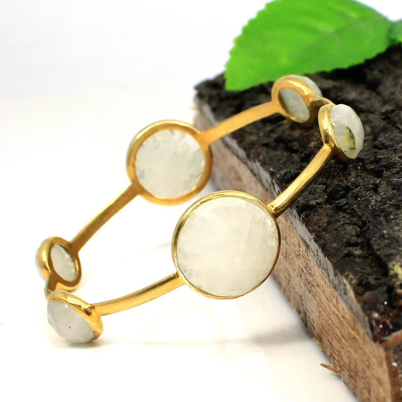 Rainbow Moonstone Gemstone 92.5 Sterling Silver Bangle