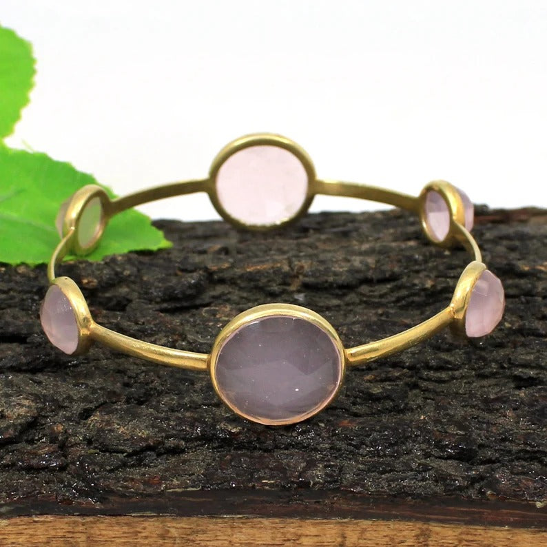 Rose Quartz Gemstone 92.5 Silver Bangle
