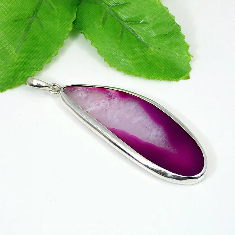 Slice Agate Gemstone Sterling Silver Pendant
