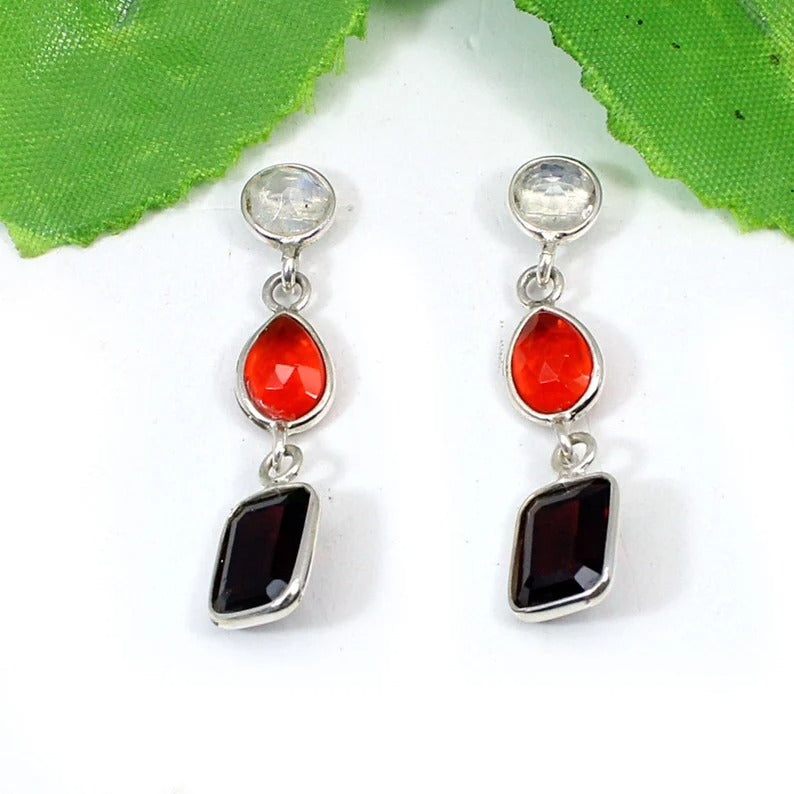 Garnet Gemstone 92.5 Sterling Silver Earrings