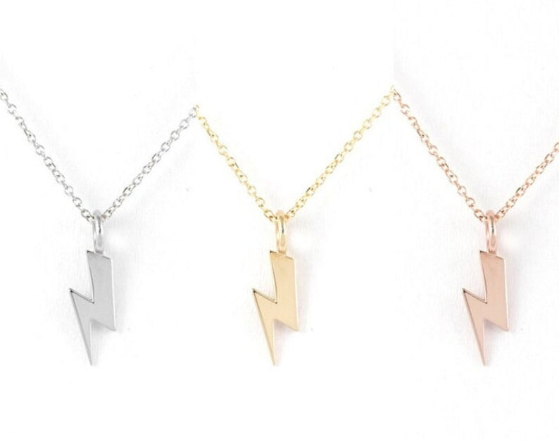 925 Sterling Silver Thunder Bolt Plain Necklace