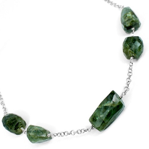 Solid 925 Sterling Silver Labradorite Fancy Gemstone Beads Chain Necklace 18 Inch