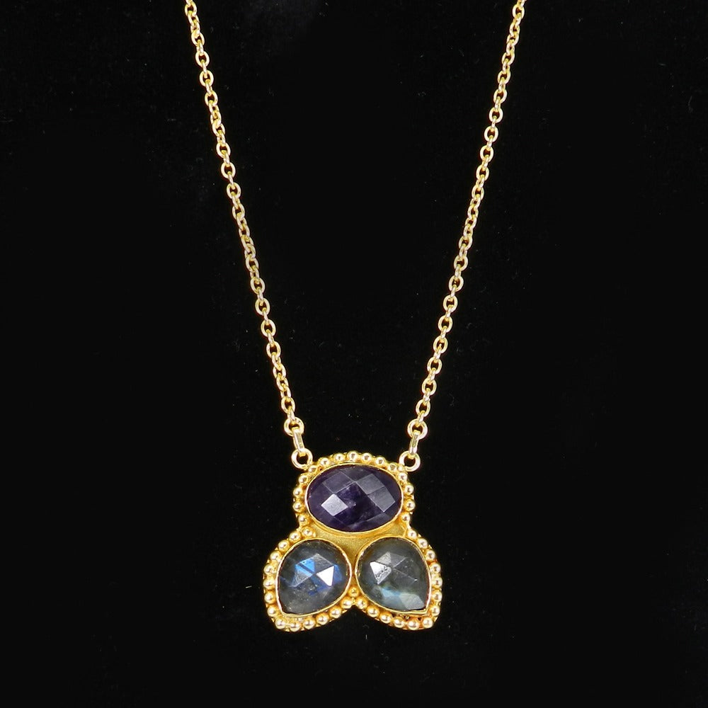 Labradorite Amethyst 22 Inch 18K Gold Plated Designer Chain Necklace