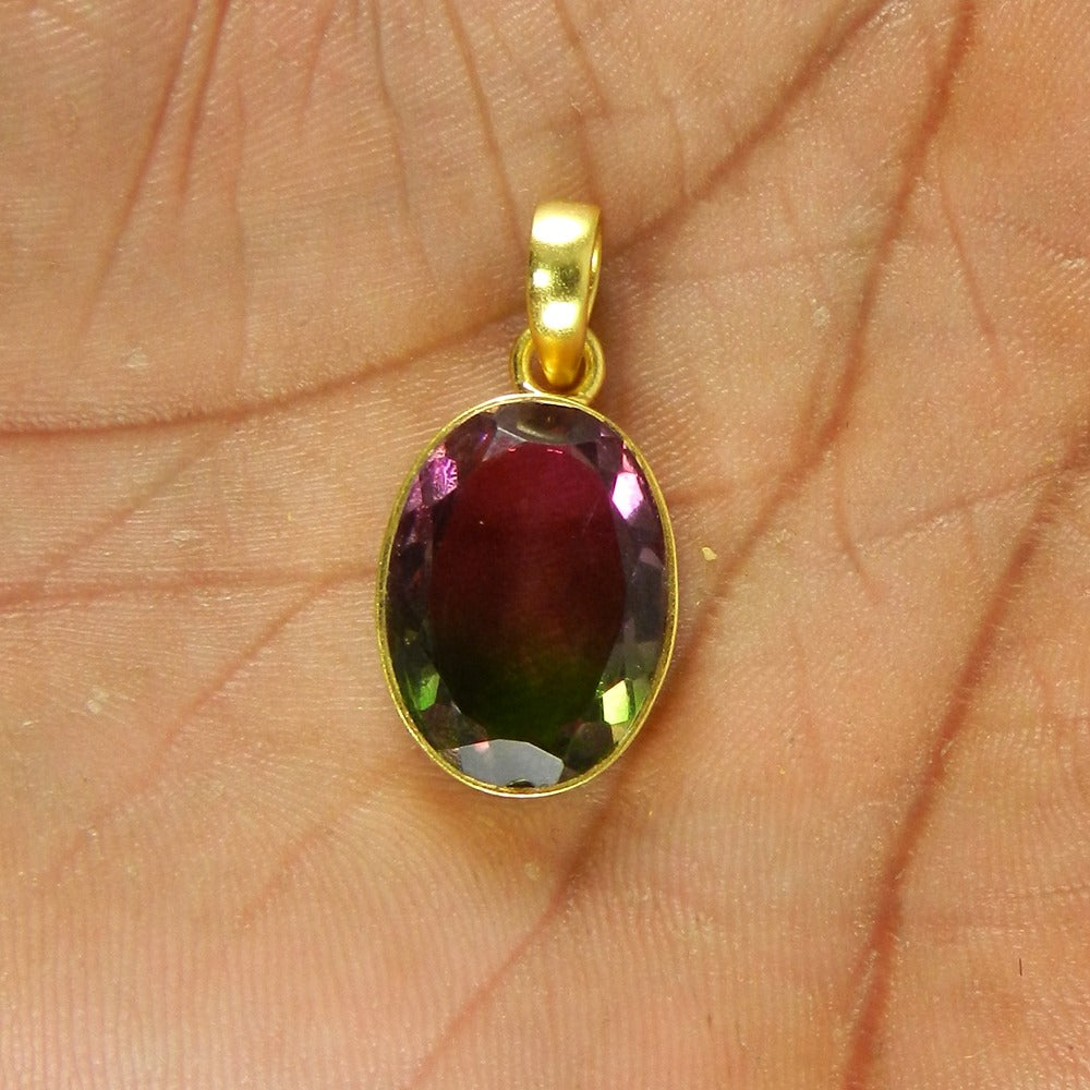 Bio Color Doublet Oval 26mm 18k Gold Plated Bezel Pendant