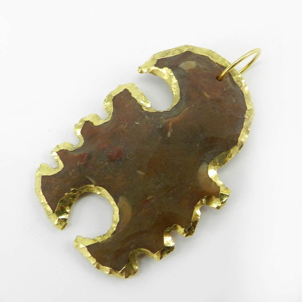 Agate Arrowhead Artifacts Scorpion Shape 50x35mm Gold Electroplated Pendant