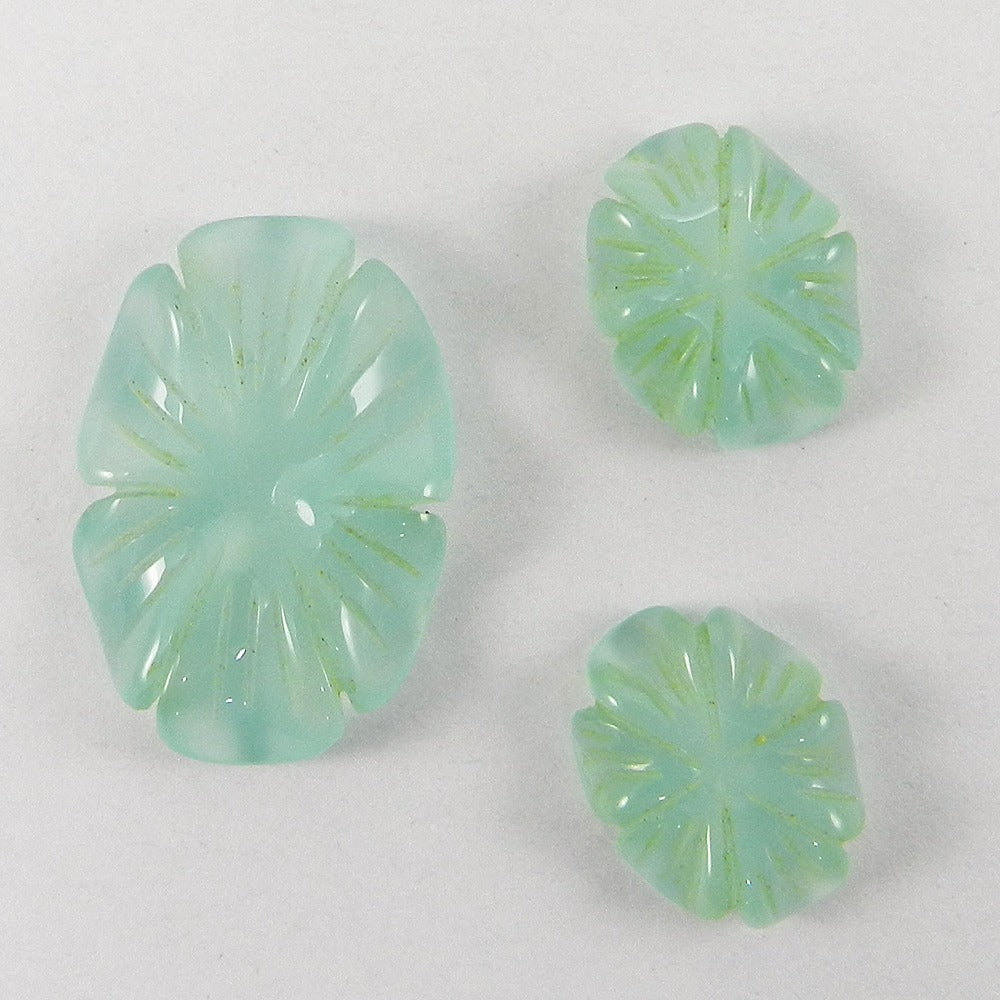 3 Pcs Aqua Chalcedony Onyx Carving IG4019