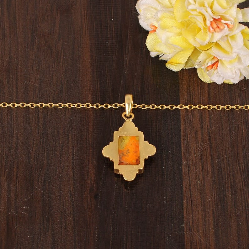 Natural Bumble Bee Jasper Gemstone Gold Plated Brass Necklace