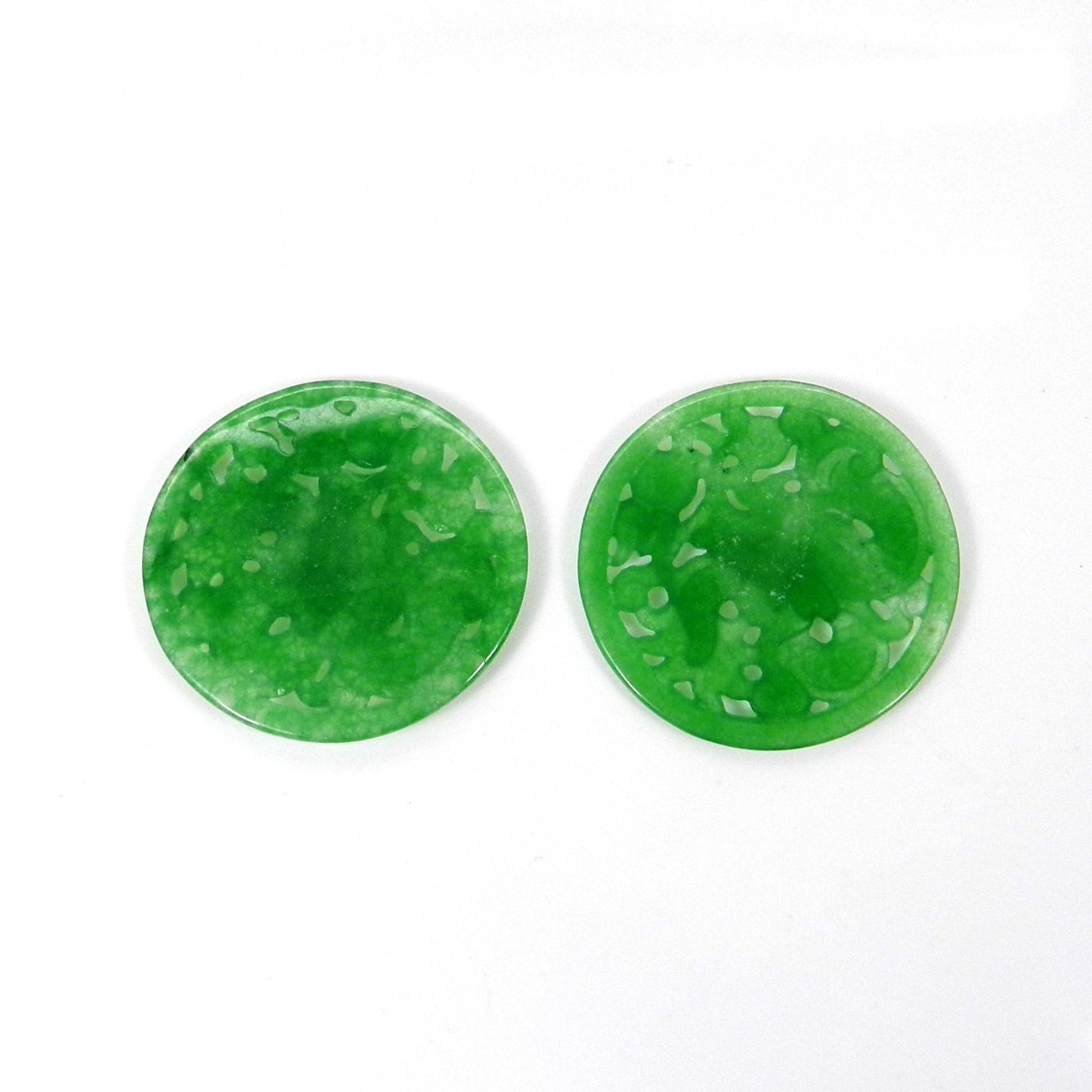1 Pair Green Jade Carving 35mm Round 36.45 Cts