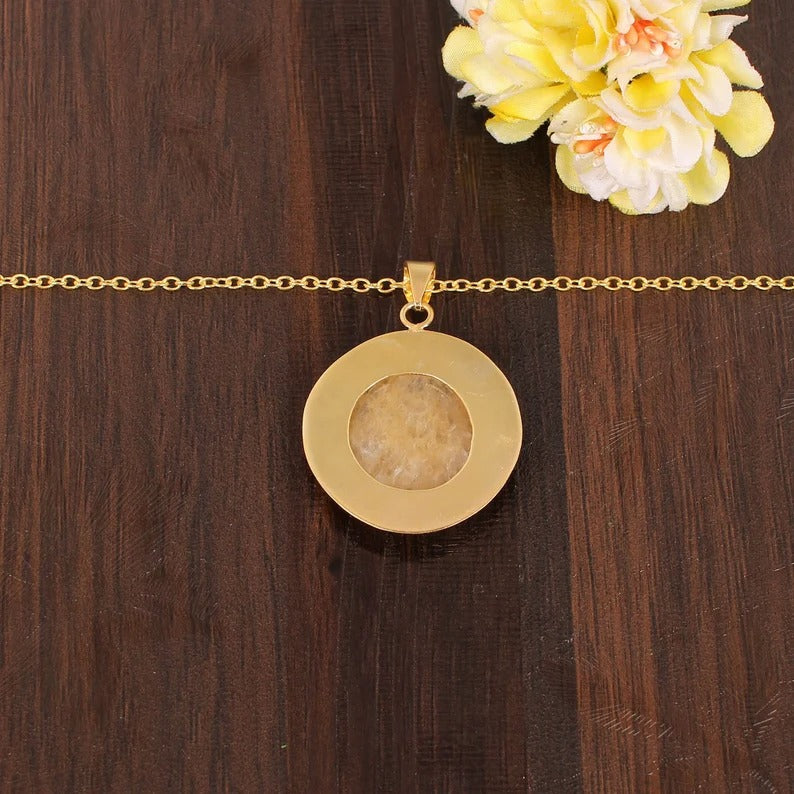 Natural Yellow Aventurine Gemstone Gold PLated Brass Necklace