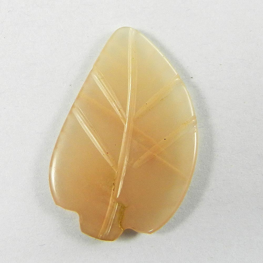 Peach Moonstone 25x16mm Designer Leaf Carving 7.3 Cts