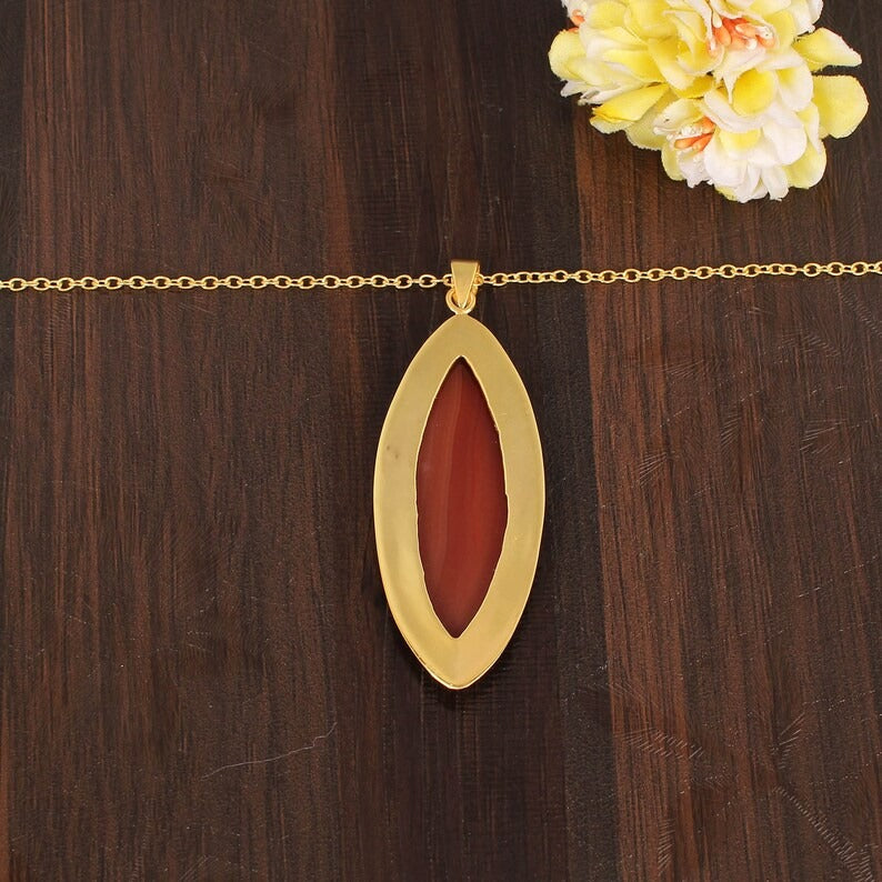 Red Onyx Gemstone Gold Plated Necklace