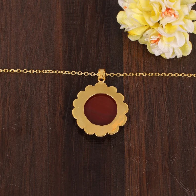 Natural Red Onyx Gemstone Gold Plated Brass Necklace