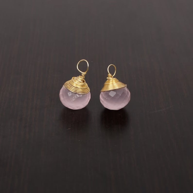 925 sterling silver, rose quartz connector for women, handmade earring, january birthstone, gold plated wire wrapped connector
