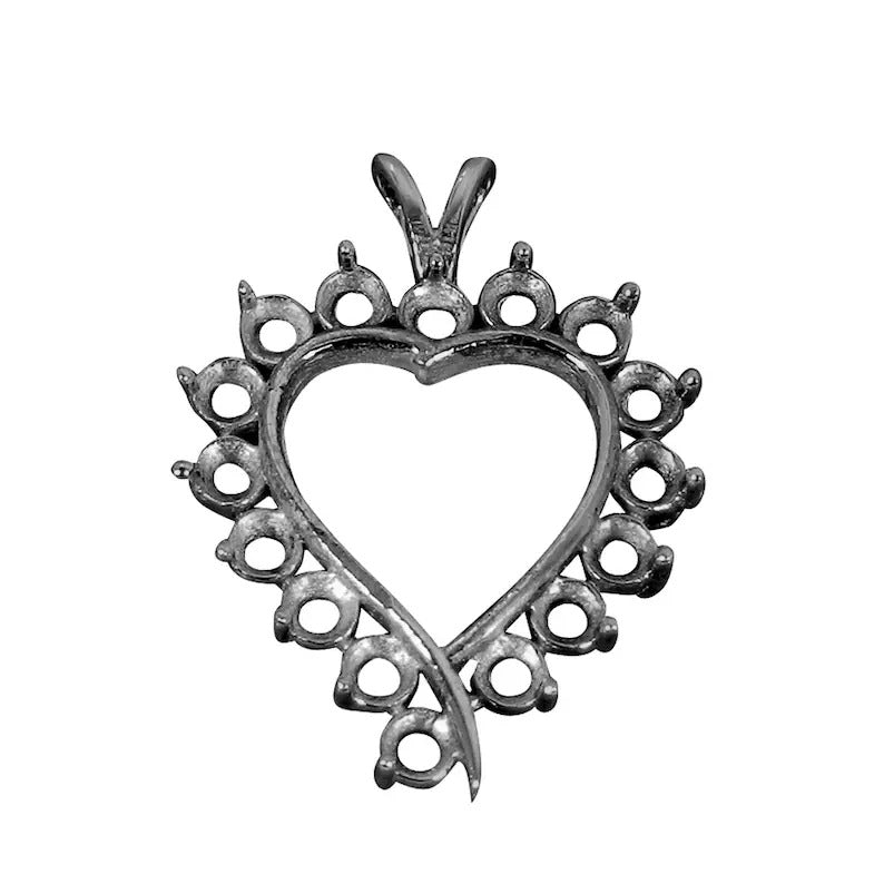 925 sterling silver round 3mm 16 stones prong cup metal casting for heart designer pendant collet setting