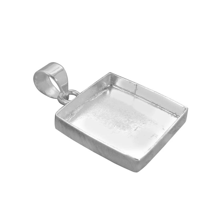 925 sterling silver pendant collet close back bezel cup for pendant 3x3mm to 25x25mm square rose cut stone metal casting for setting