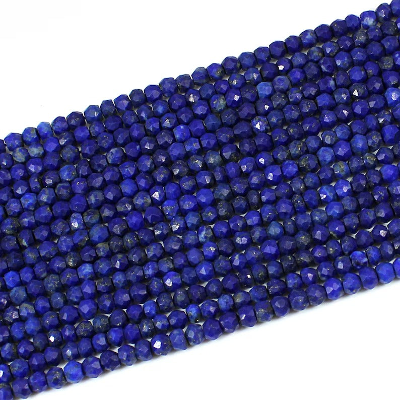 12 INCH Natural Afghani Lapis Lazuli Rondelle Faceted Beads