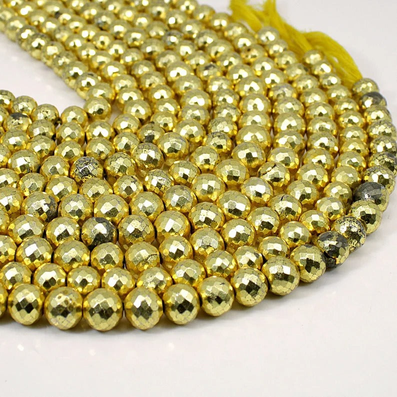 10 INCH Natural Golden Pyrite Bead Strand