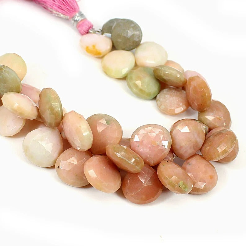 7.5 INCH Heart Shape Briolette Natural Pink Opal Stone Beads Strand