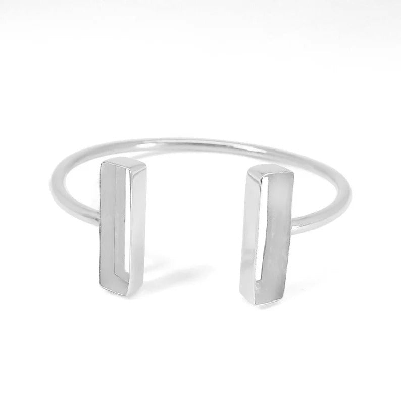 925 sterling silver rectangle bar 21x5mm stone bezel cup metal casting for adjustable double bar bangle collet setting