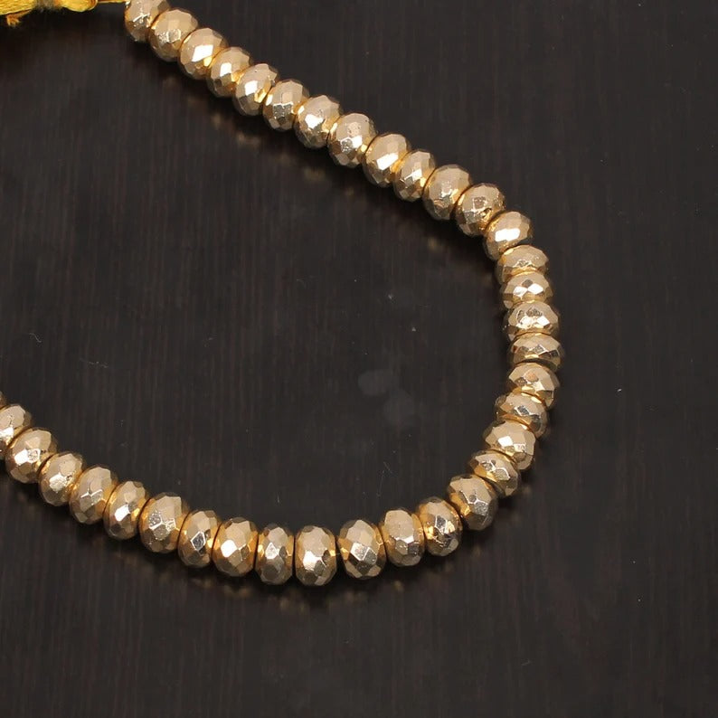 Golden Pyrite Beads Strand, Faceted Beads, Natural Pyrite Beads For Jewelry, Bracelet Making, Necklace Making, Center Drill, 8 X 8 MM Beads