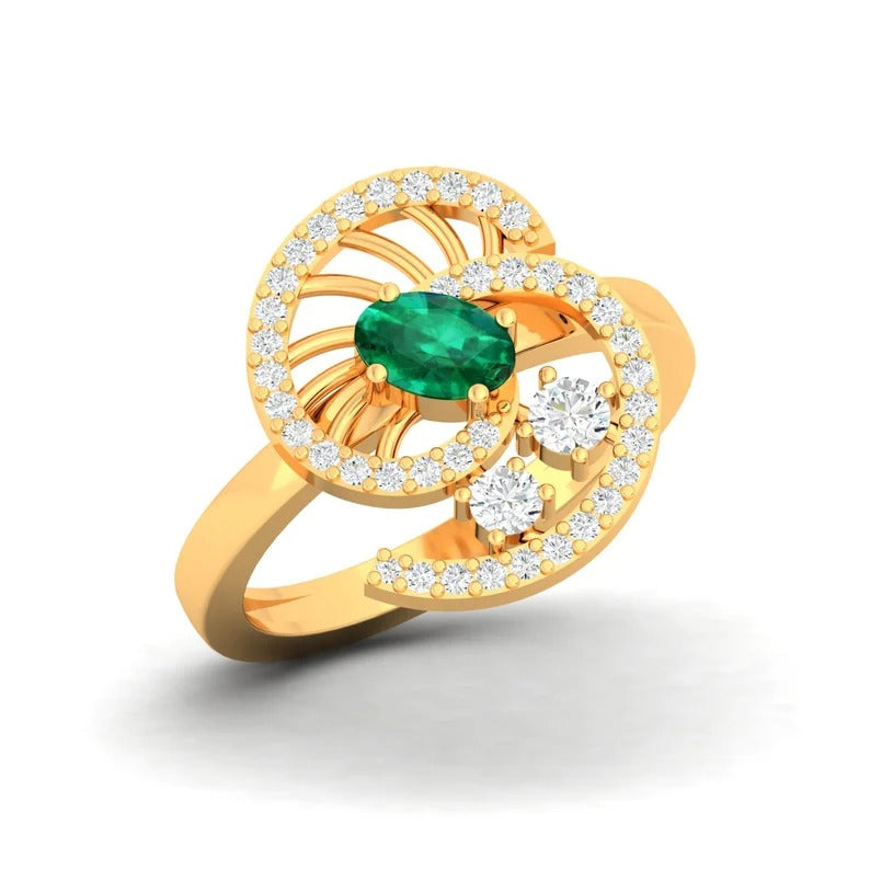 Green Emerald Hydro & Cz Stone 92.5 Sterling Silver Ring