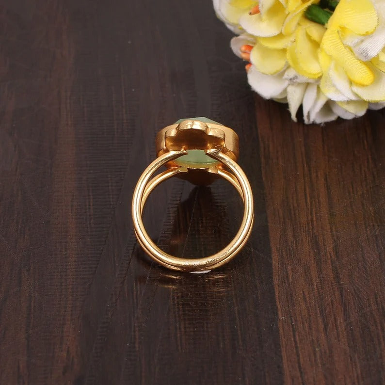 Apple Green Prehnite Chalcedony Gemstone Ring