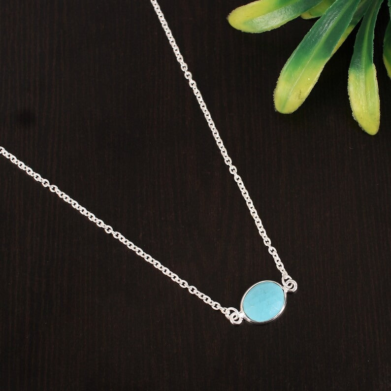 Synthetic Turquoise 925 Sterling Silver Women Necklace