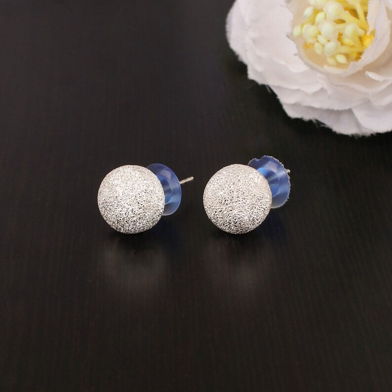 92.5 Sterling Silver 12 MM Round Ball Stud Earring