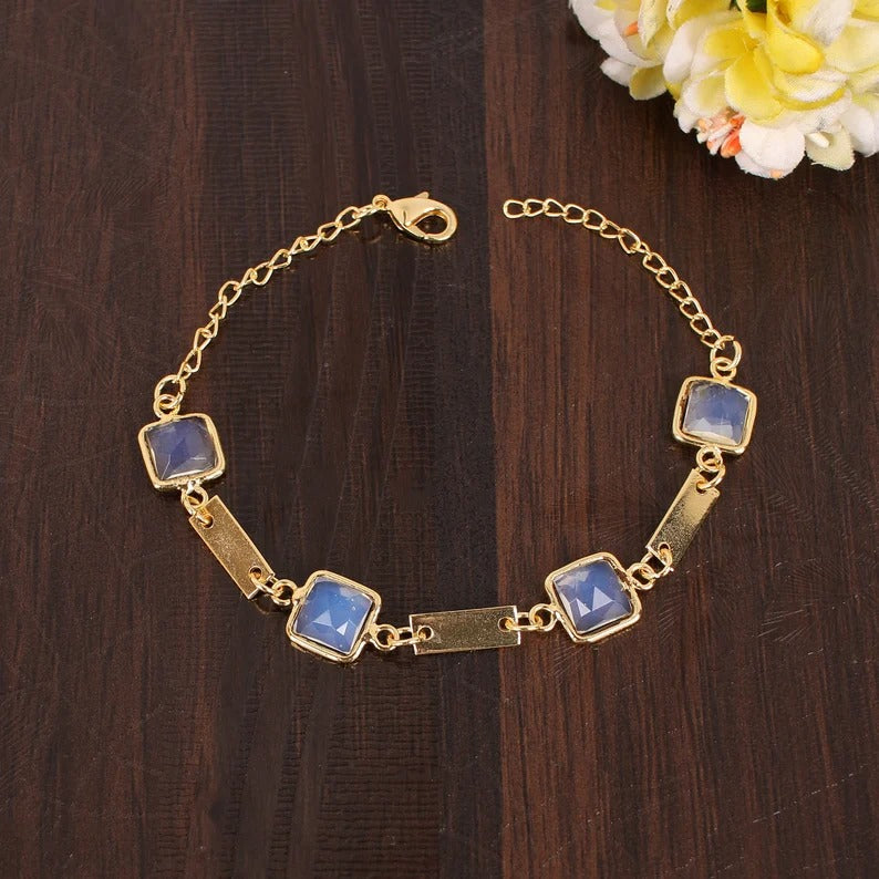 Opalite Gemstone Gold Plated Brass Bracelet