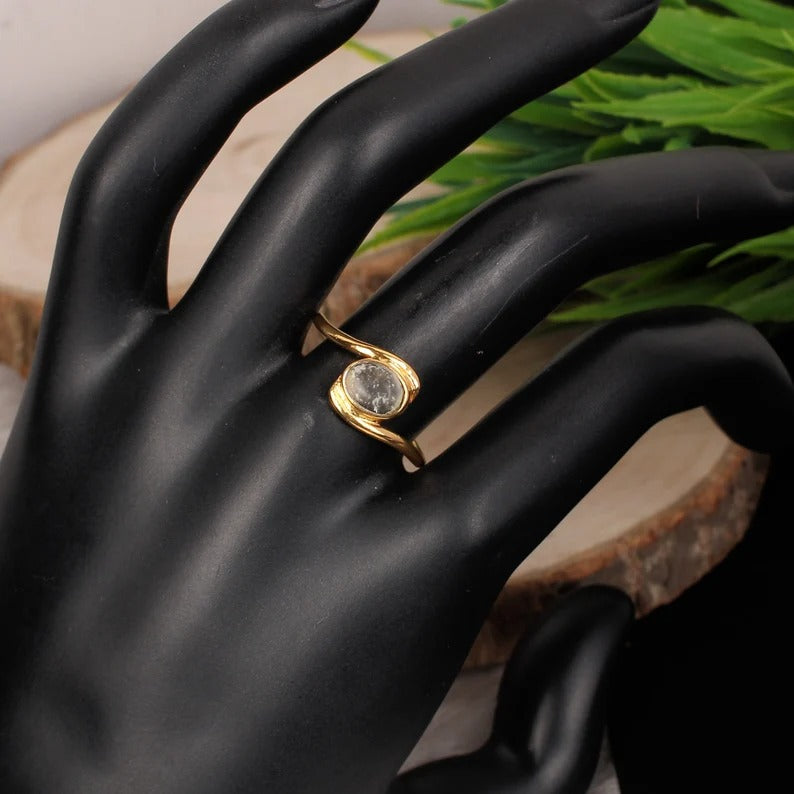 925 Sterling Silver Aqua Crackle Glass Gemstone Ring