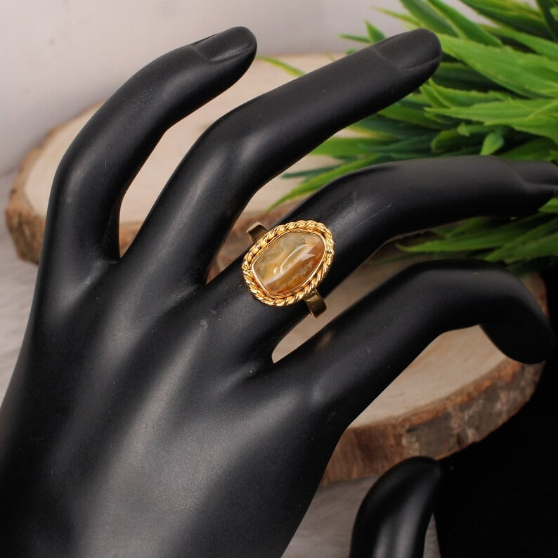 Natural Yellow Sardonyx Gemstone 92.5 Sterling Silver Ring
