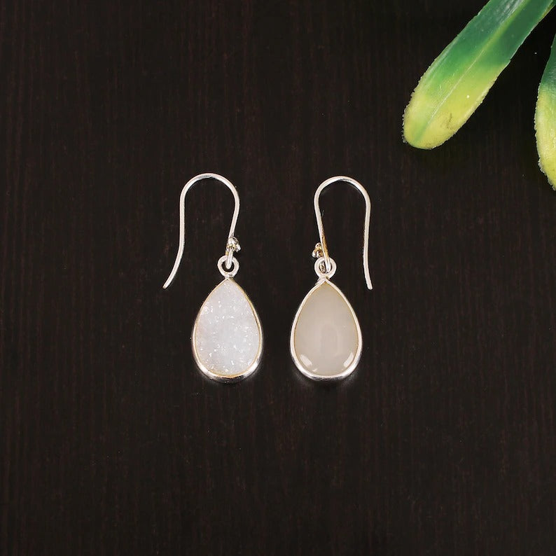 92.5 Sterling Silver White Druzy Gemstone Earrings