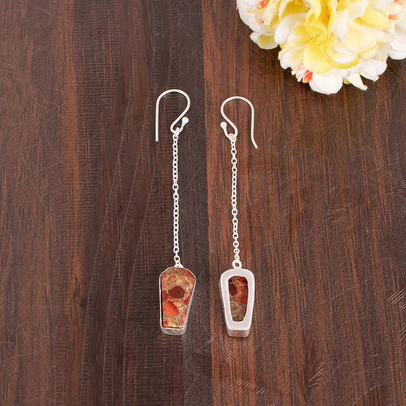Natural Fire Opal Copper Dangle Earring