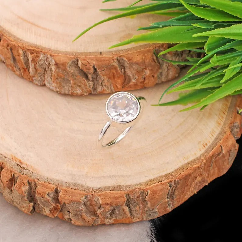 92.5 Sterling Silver Cubic Zirconia Gemstone Ring