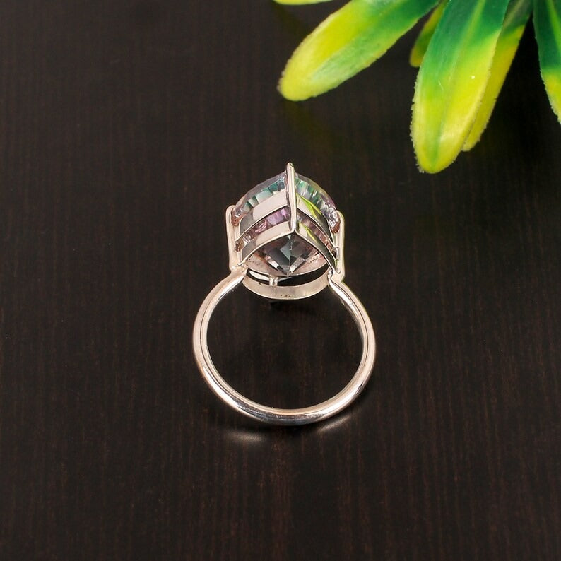 Mystic Topaz Gemstone 92.5 Sterling Silver Ring