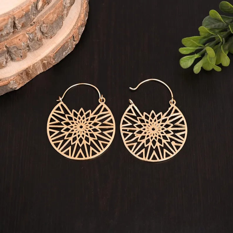 Gold Plated Brass Unique Gold Filigree Drop Earrings