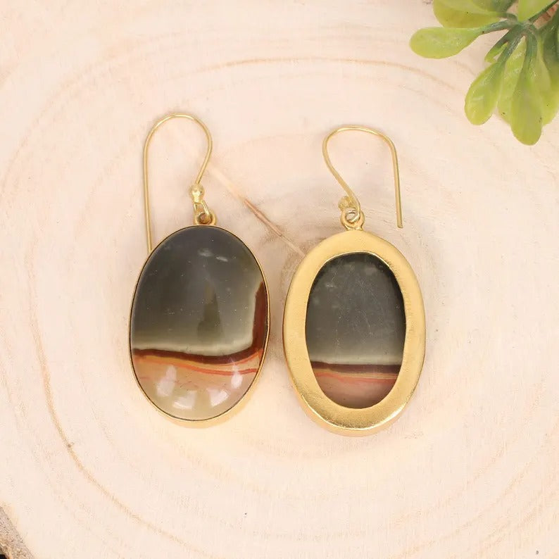 Imperial Jasper Gemstone Gold Plated Brass Earring