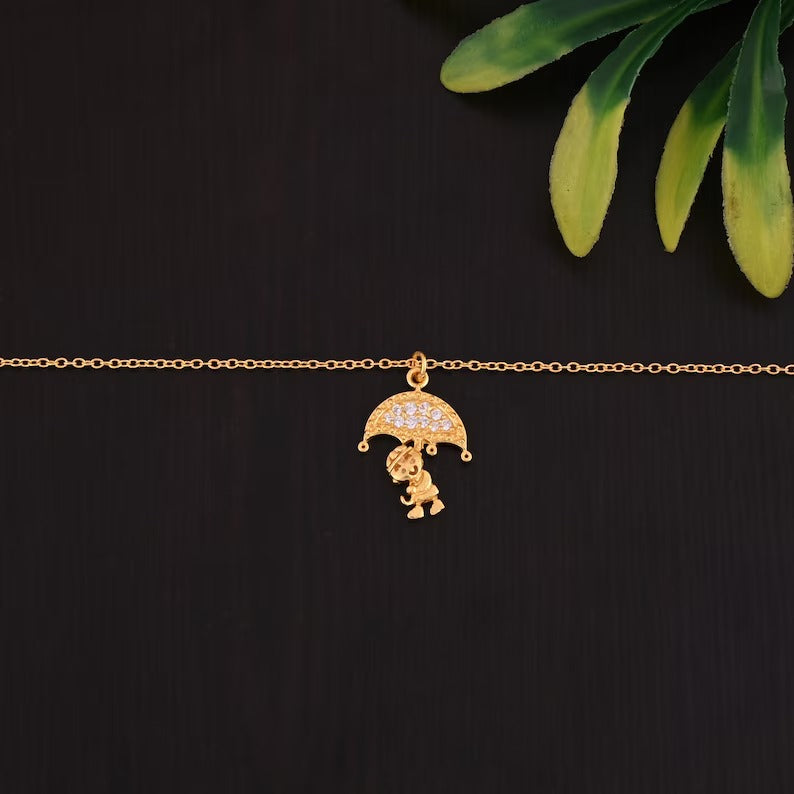 925 Sterling Silver Tiny Umbrella Pendant Necklace
