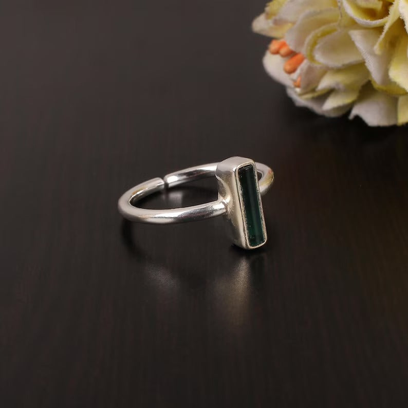 Green Tourmaline Rough Gemstone 92.5 Sterling Silver Ring