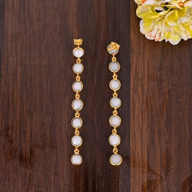 White Onyx Drop Brass Earrings
