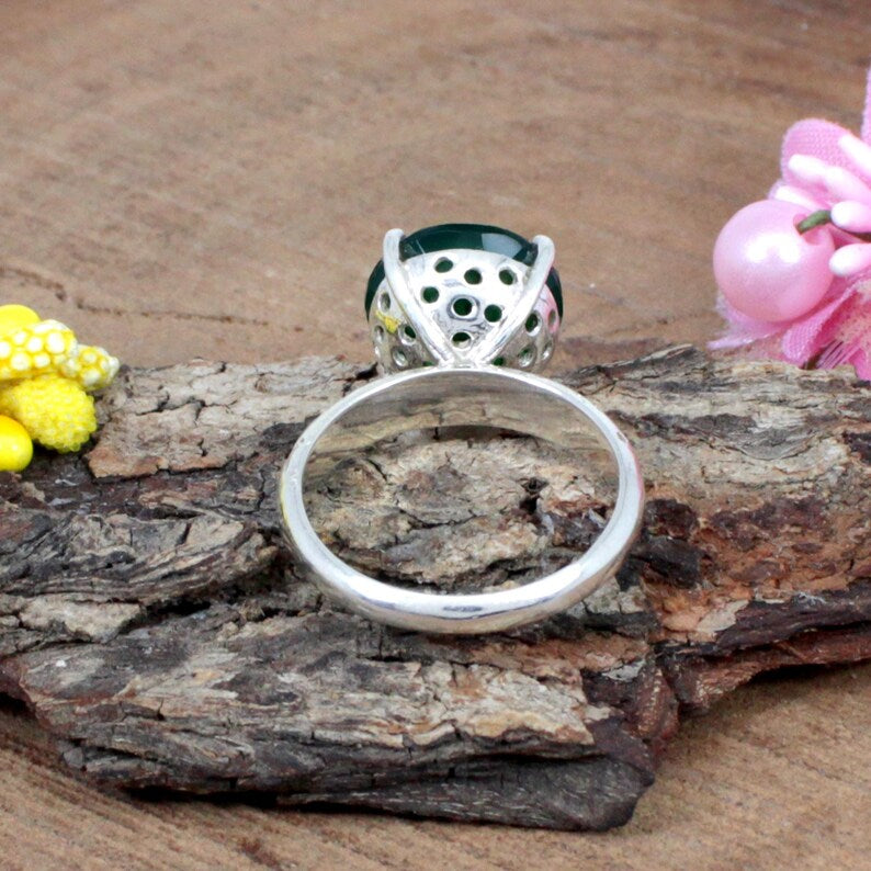 Green Onyx Gemstone Silver Ring